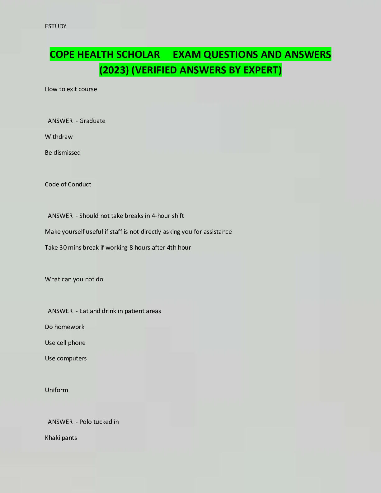 Preview image for COPE HEALTH SCHOLAR EXAM QUESTIONS AND ANSWERS  (2023) (VERIFIED ANSWERS BY EXPERT)